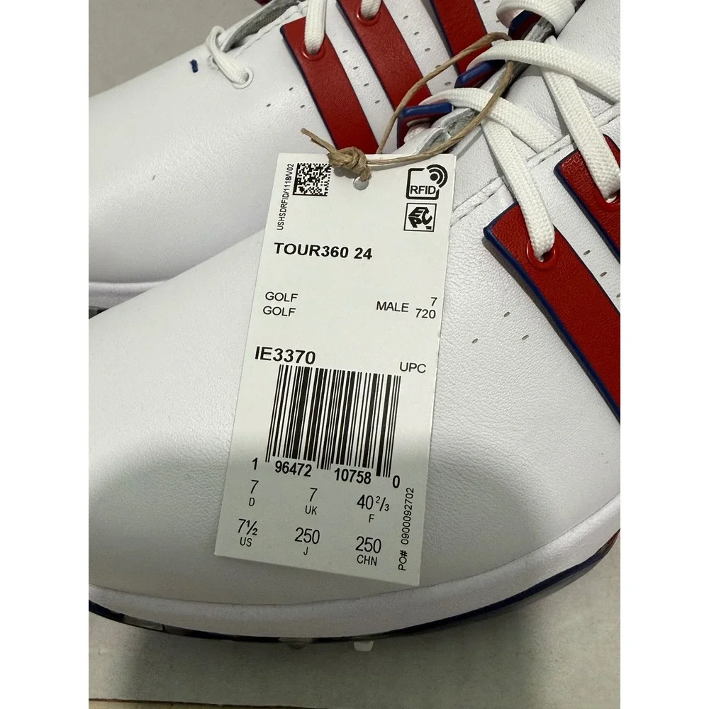Adidas Tour360 24 Golf Shoes White Red Blue IE3370 Mens 7.5